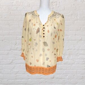 Anthropologie Floreat Raining Pouring Silk Blouse with Umbrella Hat Print Size 0